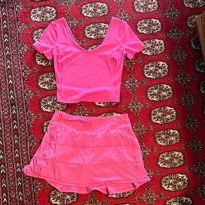 Lululemon Athletica Bright Pink Pace Rival Skirt and Align Tee Set